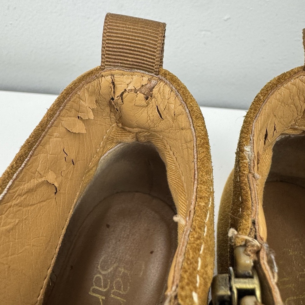 Franco Sarto Suede Wedge Booties Brown Buckle Strap Women's 8M Round Toe - Picture 4 of 16
